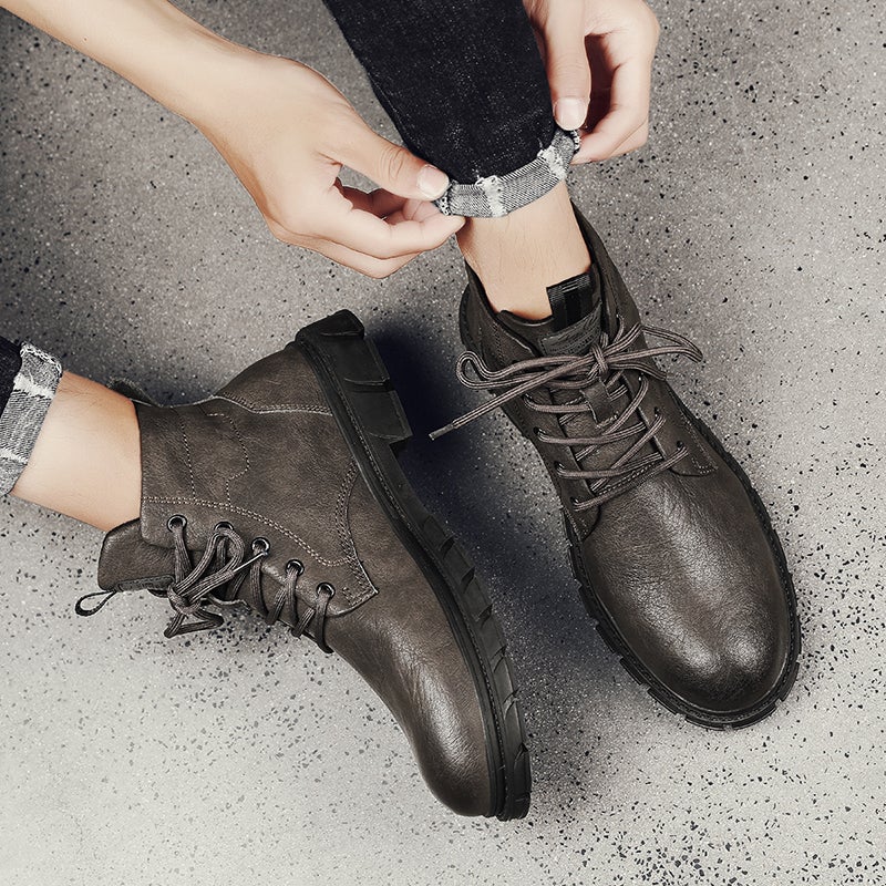 Men'S Shoes Summer High-Top Martin Boots Men'S Autumn Workwear Shoes Fashionable Casual British Leather Boots - Image 5